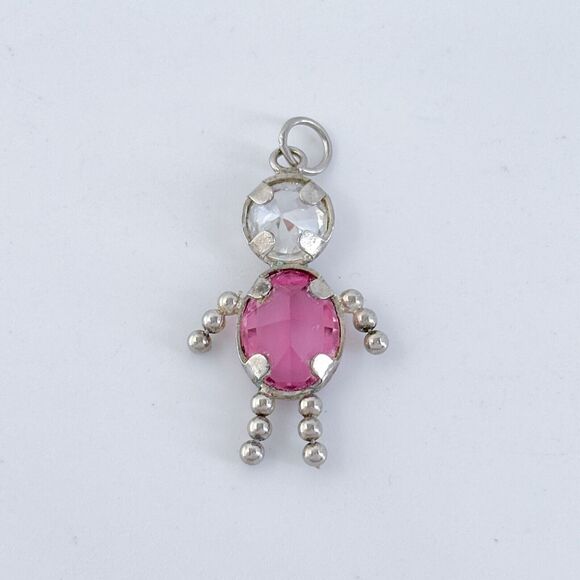 Sterling Silver 925 Pink & Clear Cubic Zirconia Boy Pendant - Picture 4 of 6